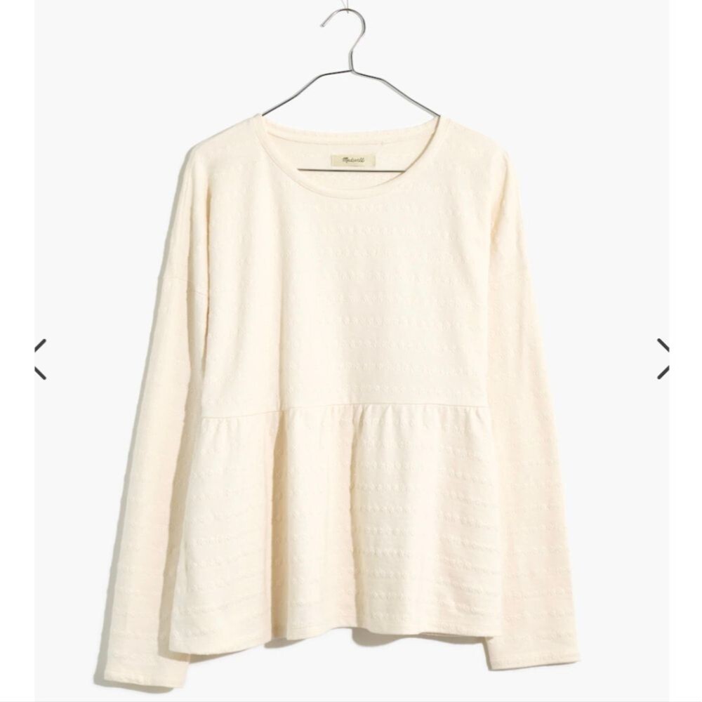 Madewell Jacquard Babydoll Top M Medium ivory white crew long sleeve